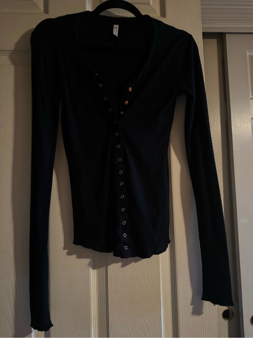 Free People Black Long-Sleeve Snap-Front Women’s Top